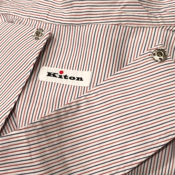 KITON Red White & Blue Striped Shirt 4 Custom Made Equestrian Style $500 - Picture 6 of 8